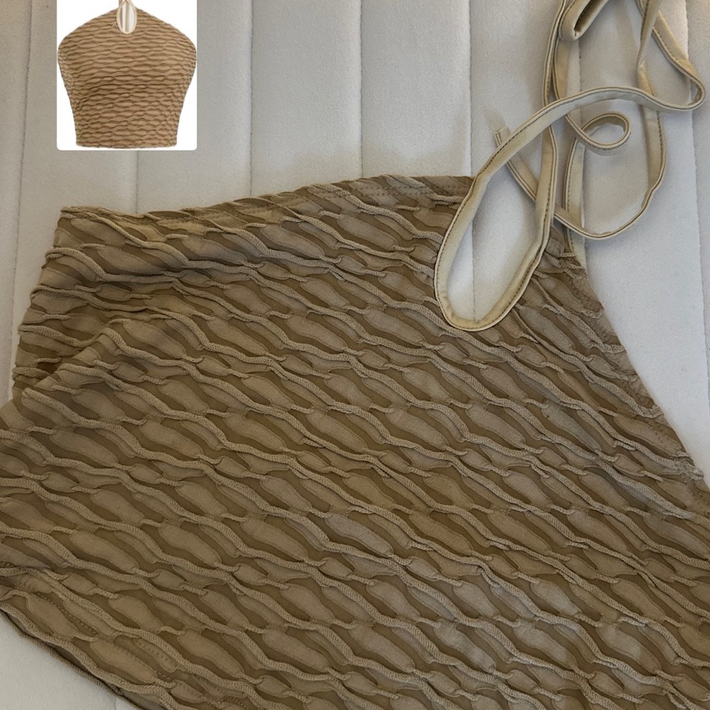 Beige Halter Top And Skirt Set